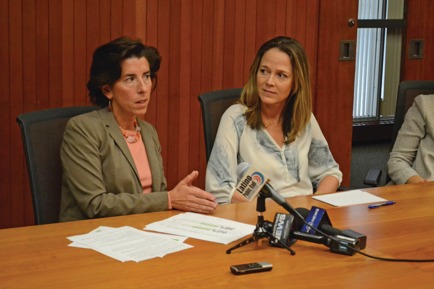 REPORTING RESULTS: Governor Gina Raimondo and CCRI President Meghan Hughes answer questions from the media about the first year of the Rhode Island Promise scholarship.